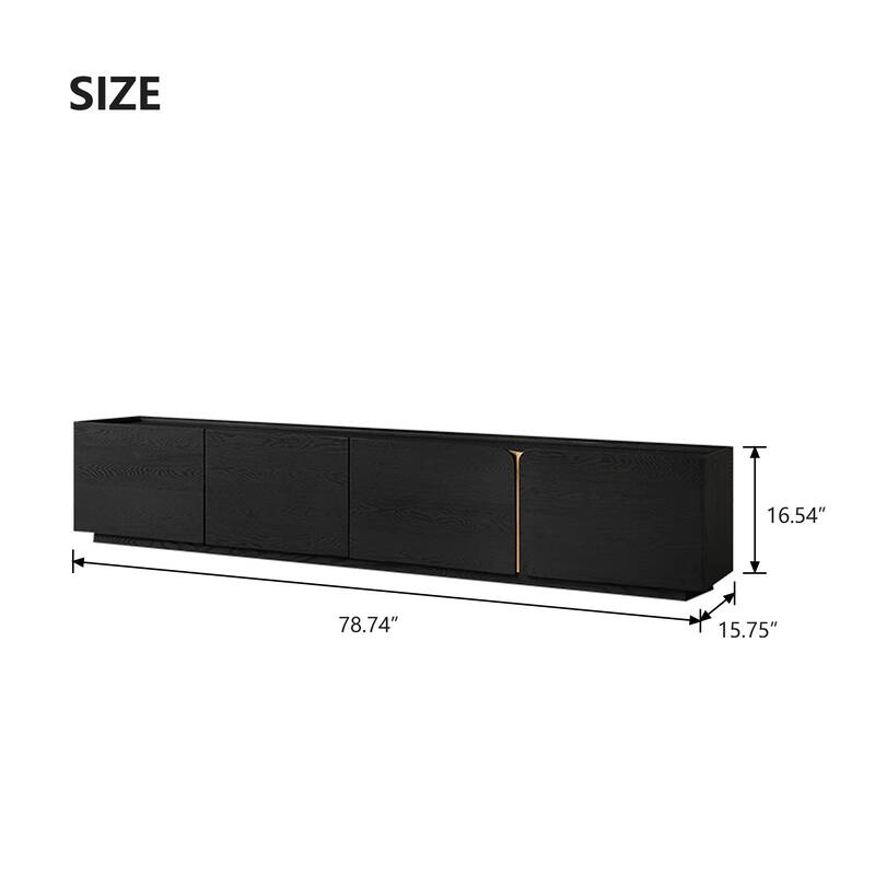 78.74" Modern TV Stands, Black Wood Texture, with 4 Large Cabinets for Storage