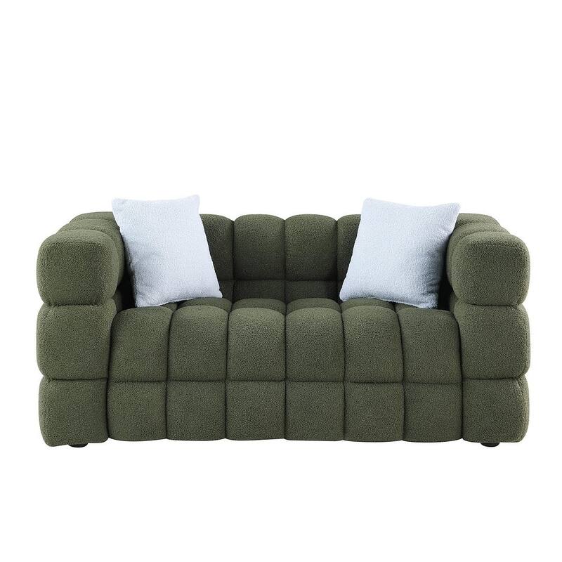 Modern Marshmallow Boucle Sofa with Solid Wood Frame and 2 Pillows