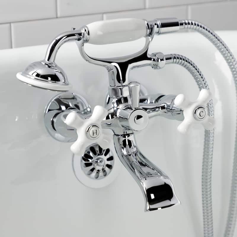 Kingston Brass Tub Wall Mount Clawfoot Tub Faucet with Hand Shower in Polished Chrome