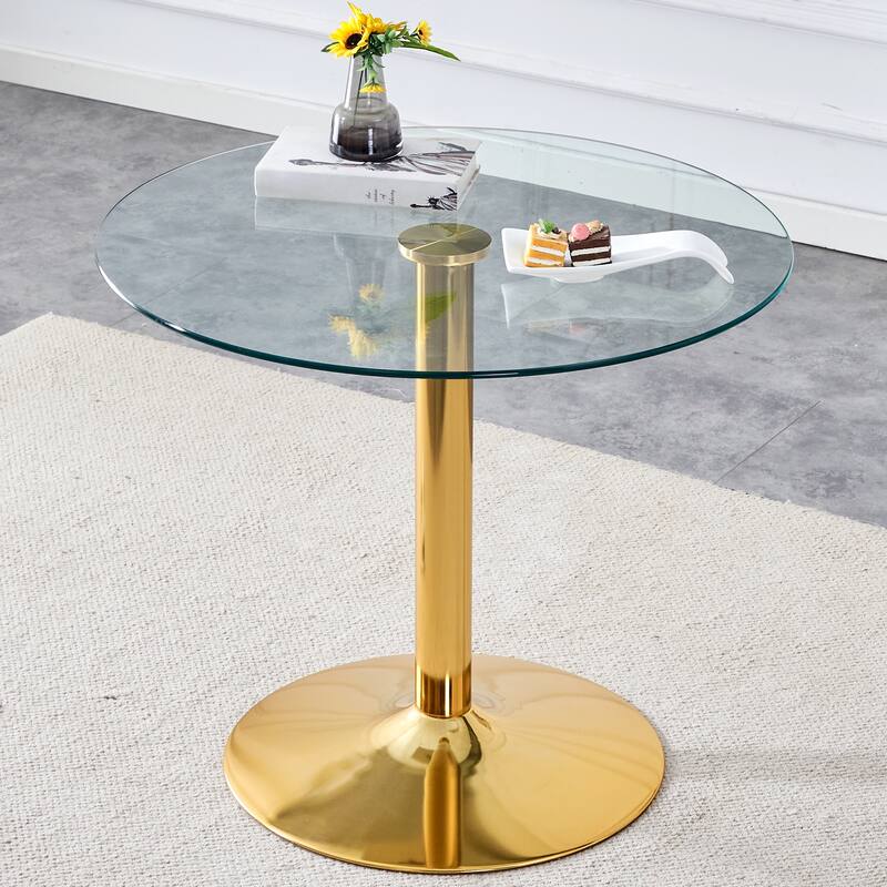 Roomfitters Round Glass Dining Table with 35 Inch Top and Gold Metal Legs for Dining or Meeting Spaces - Gold