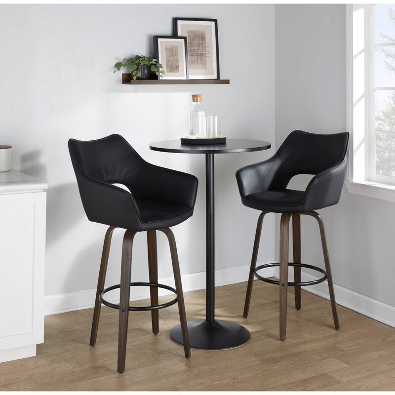 Porch & Den Mac 30" Fixed-Height Upholstered Bar Stool with Bent Wood Legs & Round Footrest (Set of 2)