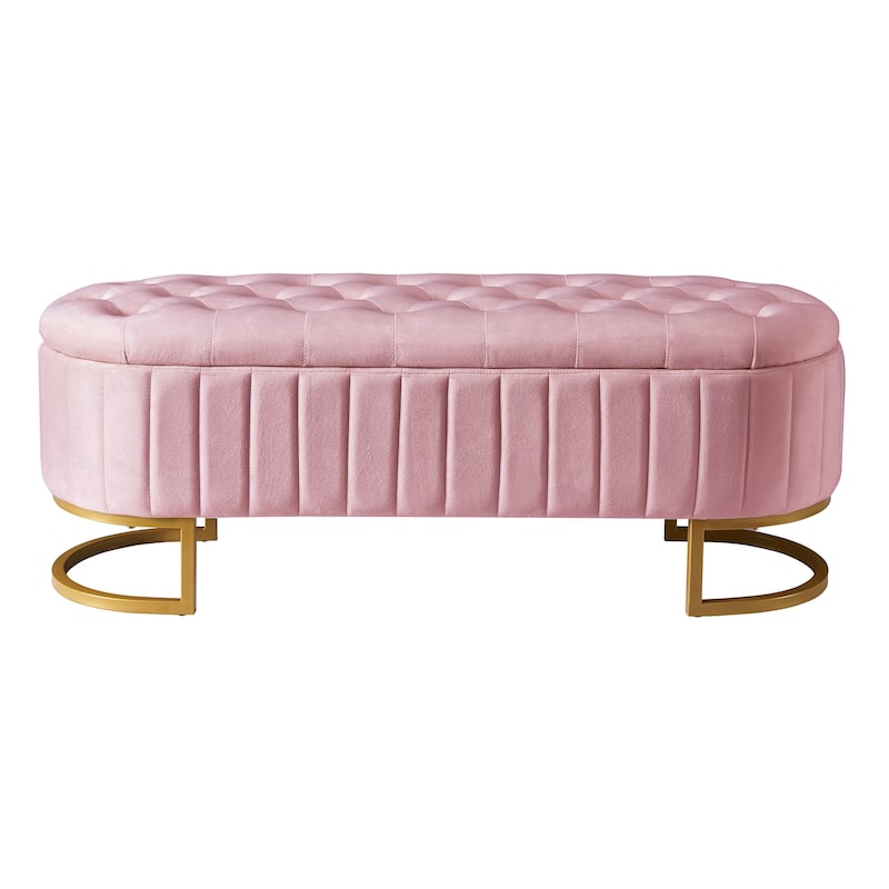 Upholstered Velvet Storage Ottoman Bench with Button-Tufted,Metal Legs