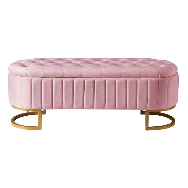 Velvet Storage Ottoman End of Bed Bench, Button-Tufted Upholstered Bench Entryway Bench with Metal Legs