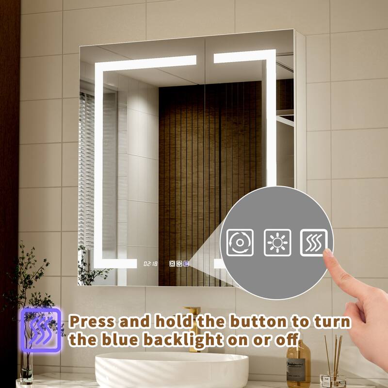 Modland 30"-60"W x 32"H Bathroom LED Medicine Cabinet with Mirror and Shelves, Defog and Stepless Dimming
