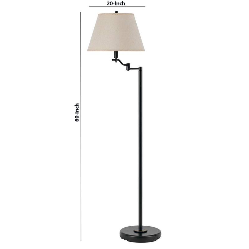 3 Way Metal Body Floor Lamp with Swing Arm and Conical Fabric Shade, Black