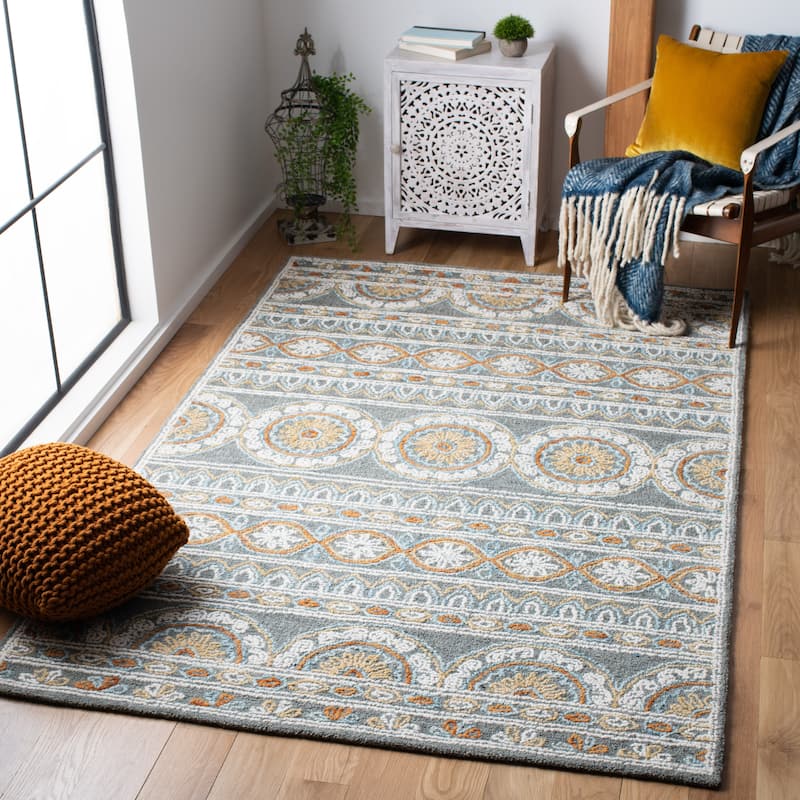 SAFAVIEH Handmade Blossom Julene Wool Rug - 3' x 5' - Grey/Ivory