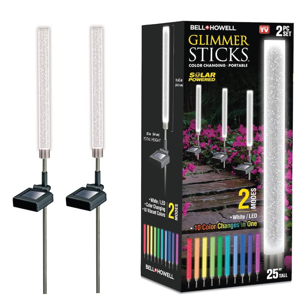 Bell + Howell Color Changing Solar Powered Glimmer Sticks - 2 Pack LED Pathway Lights for Gardens & Pathways - White