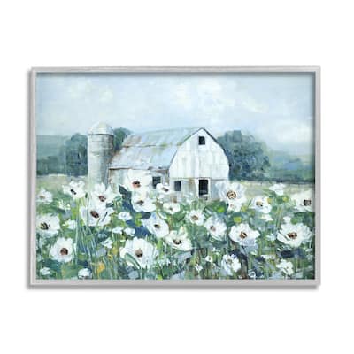 Stupell Rural Anemone Flower Meadow White Farmland Barn Framed Wall Art, Design by Sally Swatland