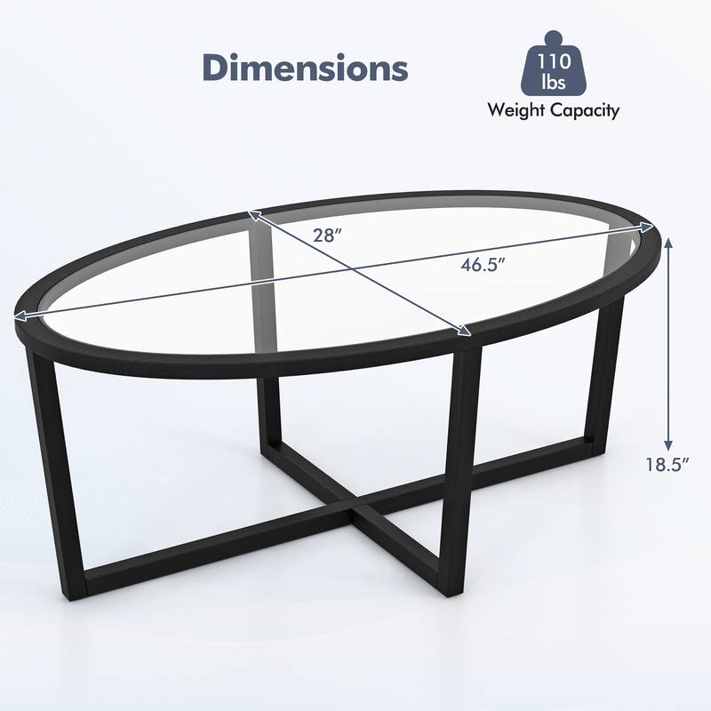 Gymax Modern Glass Coffee Table w/ Cross Base & Acacia Wood Legs for