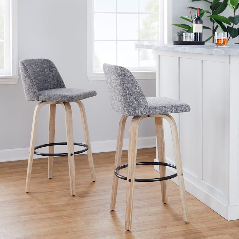 The Gray Barn Vallberga 30" Fixed-Height Bar Stool with White Washed Wood Base (Set of 2)