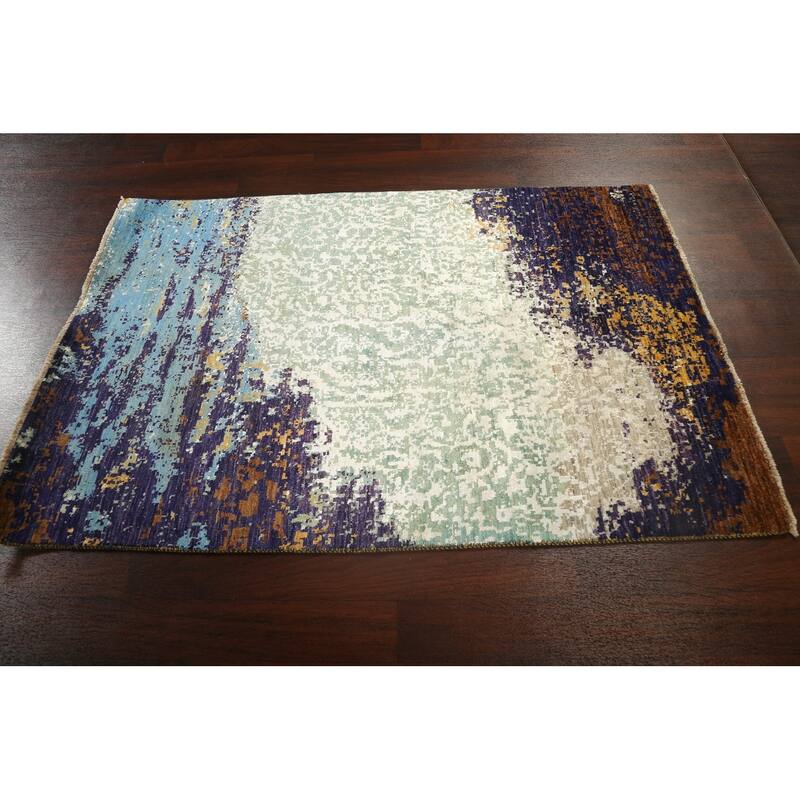 Wool/ Silk Artistic Contemporary Abstract Oriental Area Rug Handmade - 4'1" x 6'1"