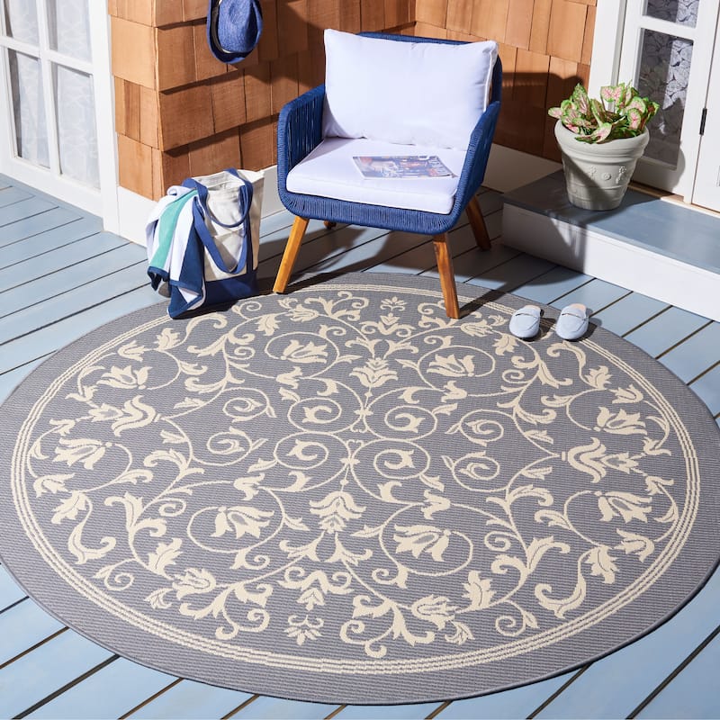 SAFAVIEH Courtyard Clarine Indoor/ Outdoor Waterproof Patio Backyard Rug - 5'3" Round - Grey/Natural