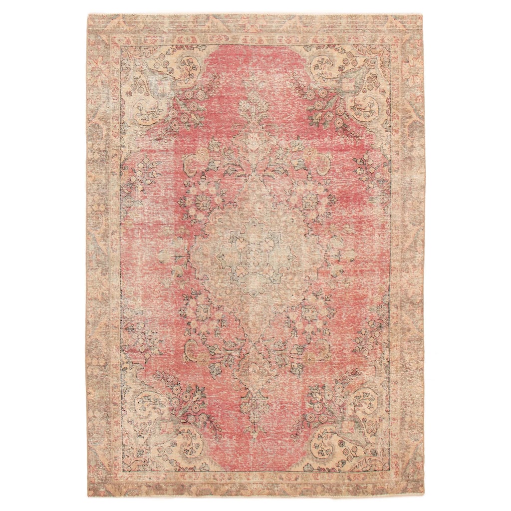 ECARPETGALLERY Hand-knotted Antalya Vintage Dark Coral Wool Rug - 6'1 x 8'8