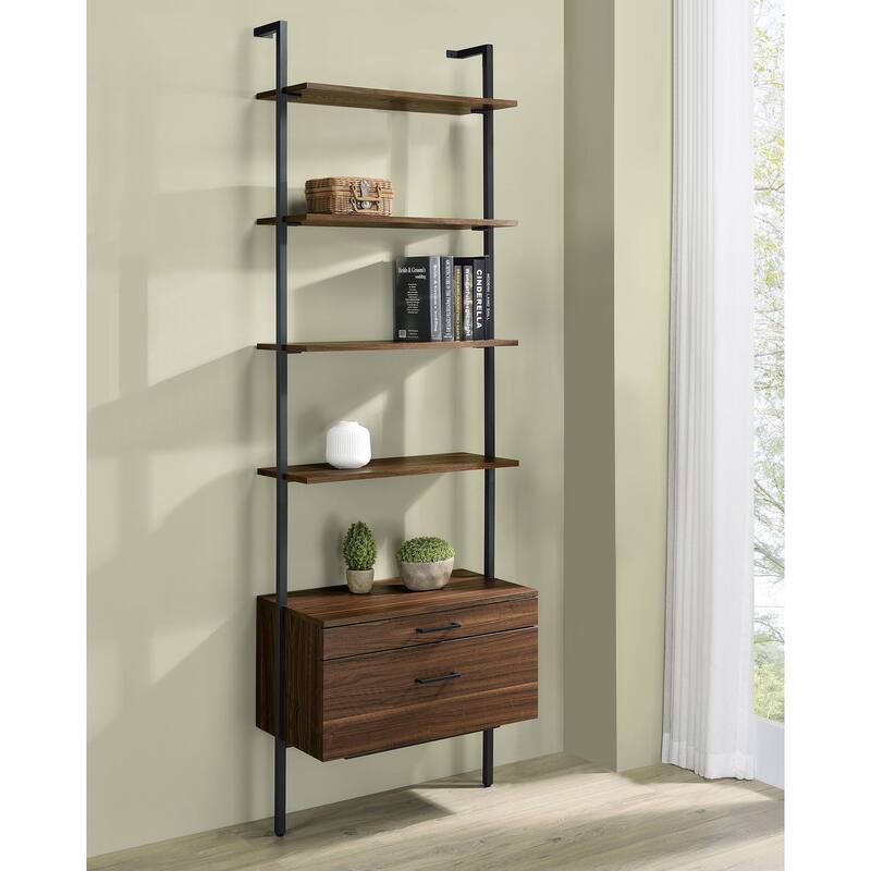 Wendell Walnut 4-shelf Storage Wall Bookshelf