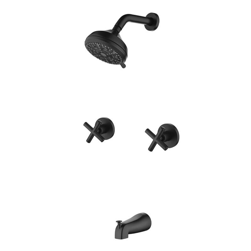 Wall Mount Shower Faucet with Tub Spout Brass 10-Setting Spray Complete Wall Mounted Shower System with Valve - Matte Black