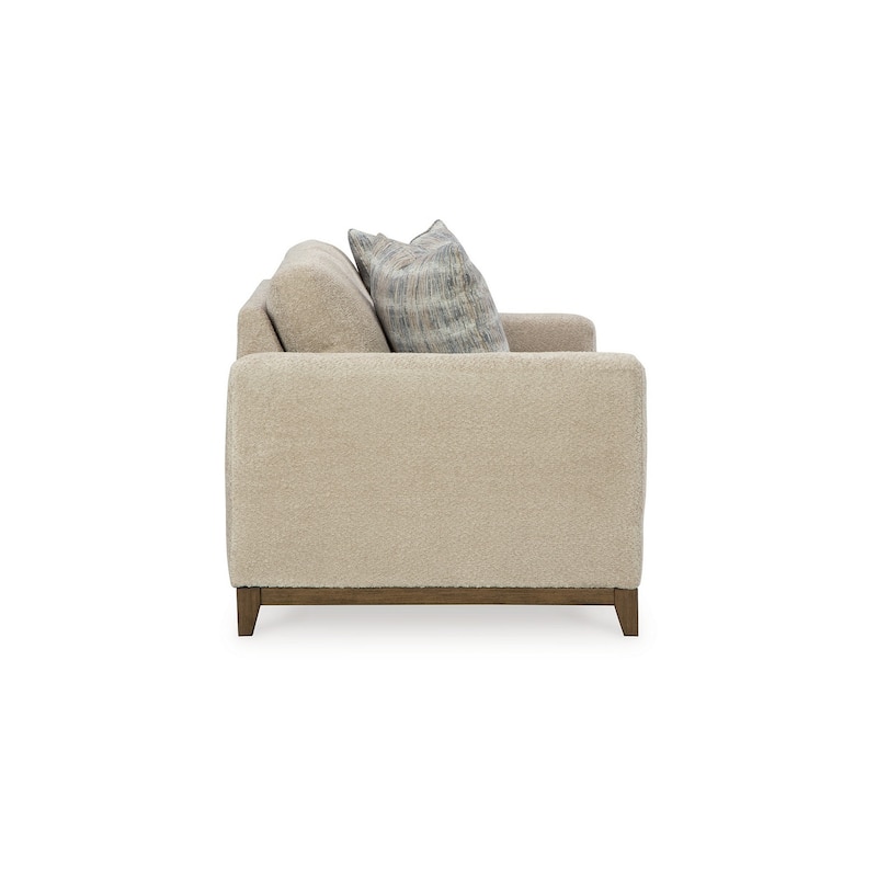 Klyn 67 Inch Loveseat with 2 Accent Pillows, Beige Polyester Upholstery