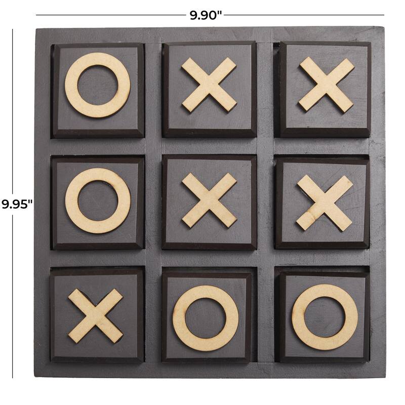 Wooden Tic Tac Toe Block Game Set with Steel or Light Wood Pieces - Black, Dark Brown, Gold - Roche River Decor