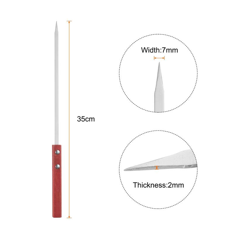 12pcs Kebob Skewers 35cmx7mmx2mm Flat Sticks with Wood Handle - Silver
