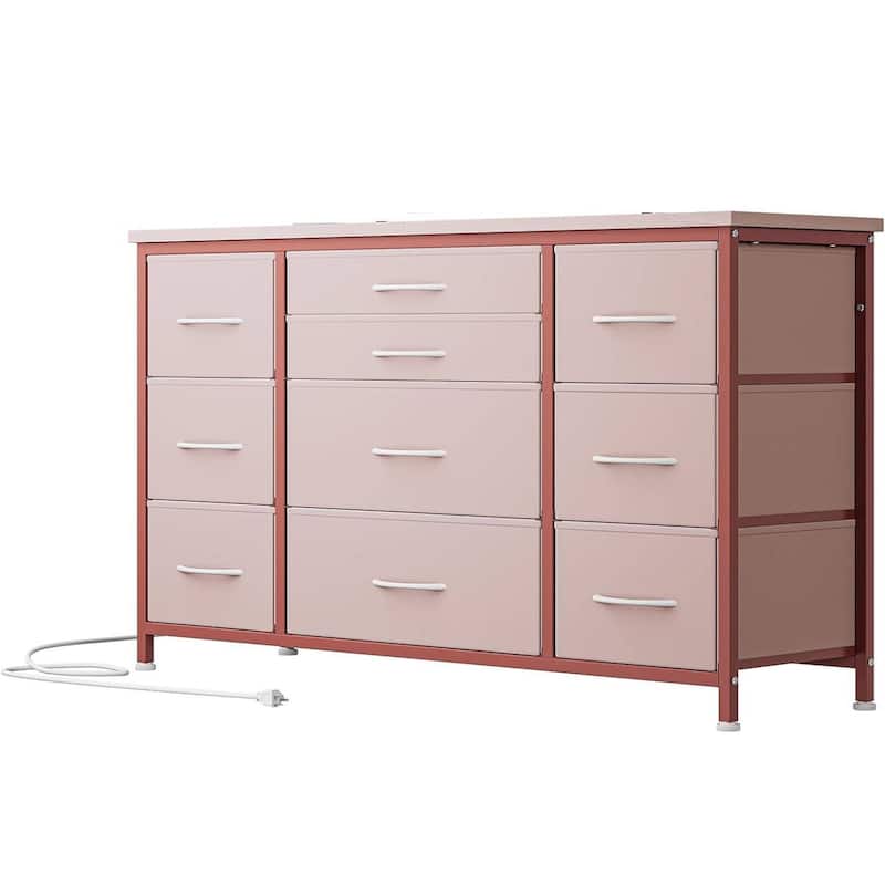 TV Stand with Power Outlet, 10 Drawers for 55'' TV - n/a