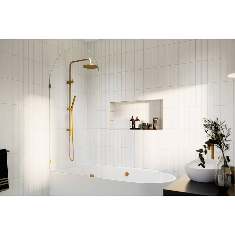 Maven 34 in. x 66.75 in. Single Fixed Frameless Arched Bathtub Panel - Satin Brass