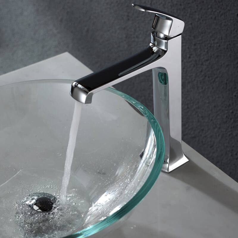 Kraus 16-1/2" Clear Glass Vessel Bathroom Sink - Includes Pop-Up Drain