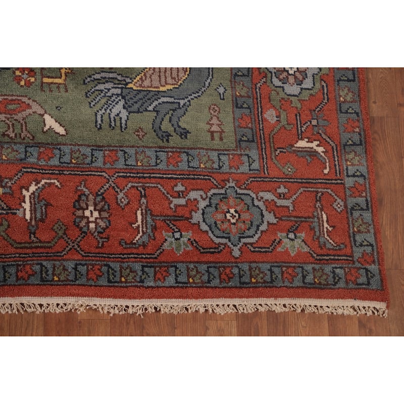 Traditional Orange Ziegler Area Rug Hand-Knotted Wool Carpet - 8'0"x 9'11"