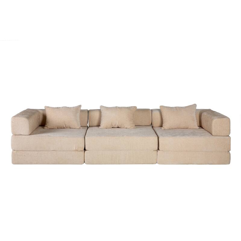 Free Combination Lazy Folding Sectional Sofa Chenille Modular Sleeper Sofa Bed Floor Standing Compression Mattress