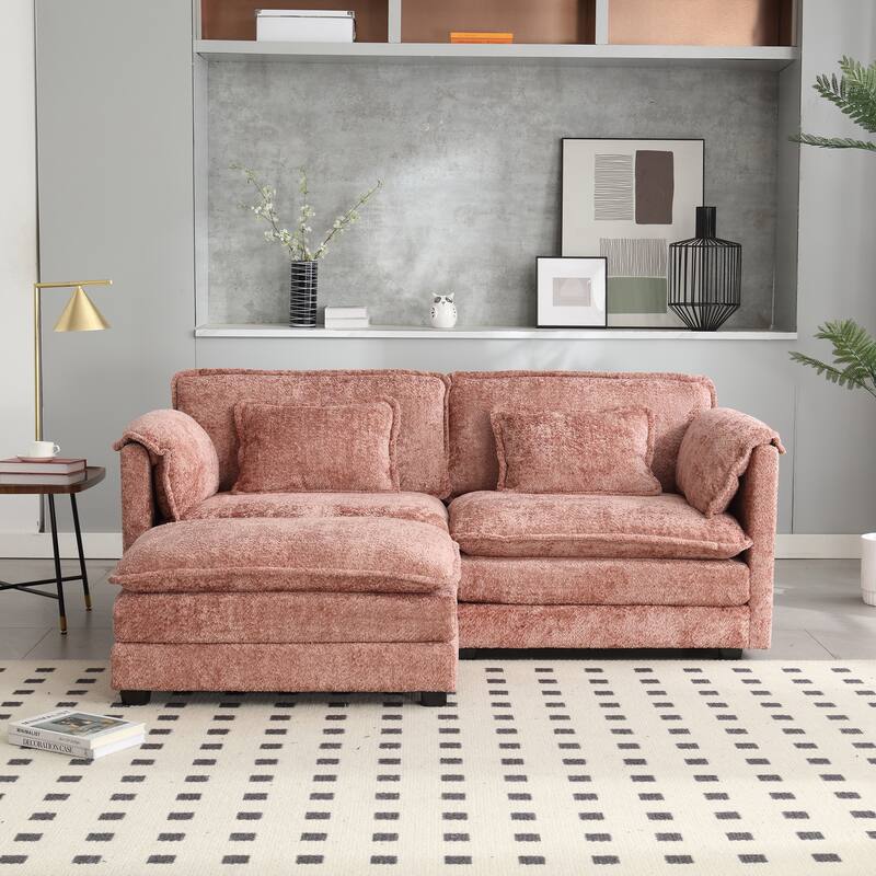 76'' Oversized Chenille Loveseat Sofa with Movable Ottoman Small Sofa for Apartment