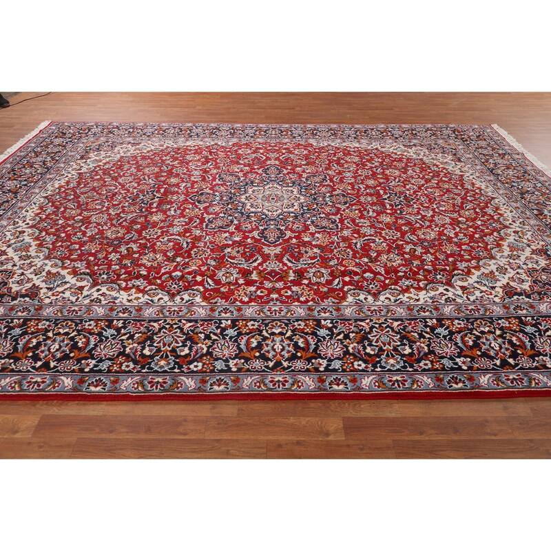 Traditional Kashan Turkish Rug Machine-Made Bedroom Red Carpet - 9'9" x 12'10"