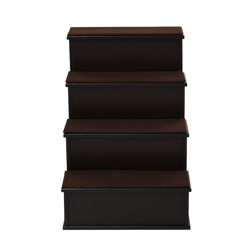 PawHut 4-Step Wooden Pet Stair Pet Steps with Soft Short Plush Cushions on Each Step, Dark Coffee - Brown - 4 Stair