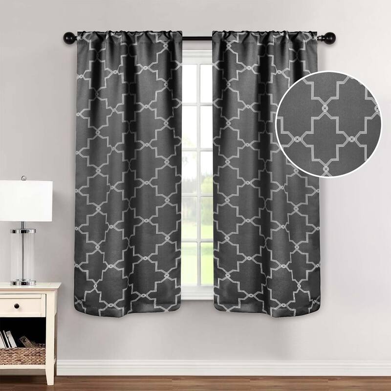 Imperial Trellis Washable Room Darkening Blackout Curtains, Set of 2 Panels - 52" x 63" - Charcoal