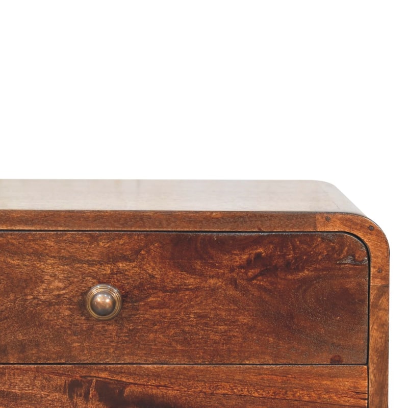 Artisan Furniture Solid Wood Curved California Walnut Bedside, Dark Brown With Two Drawers