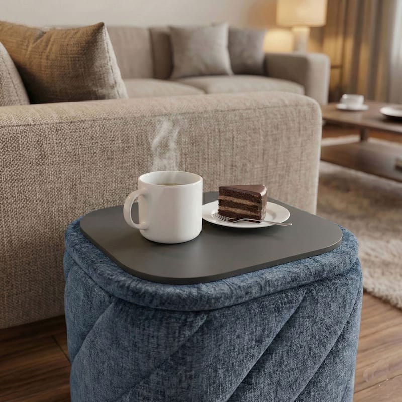 Square Diagonal Tufted Folding Storage Ottoman with Reversible Lid