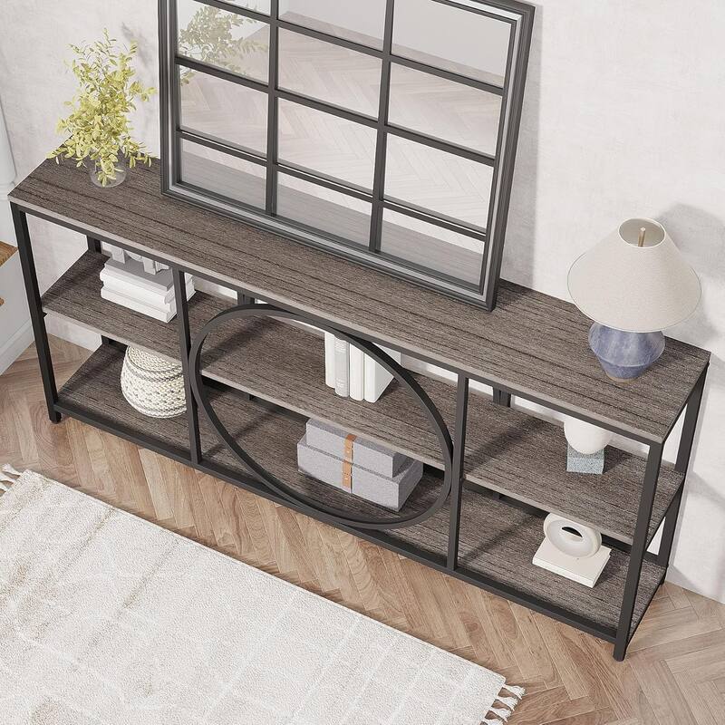 70.9" Extra Long Console Table Sofa Table Behind Couch with Wood Storage Shelves Metal Frame for Entryway/Living Room/Hallway