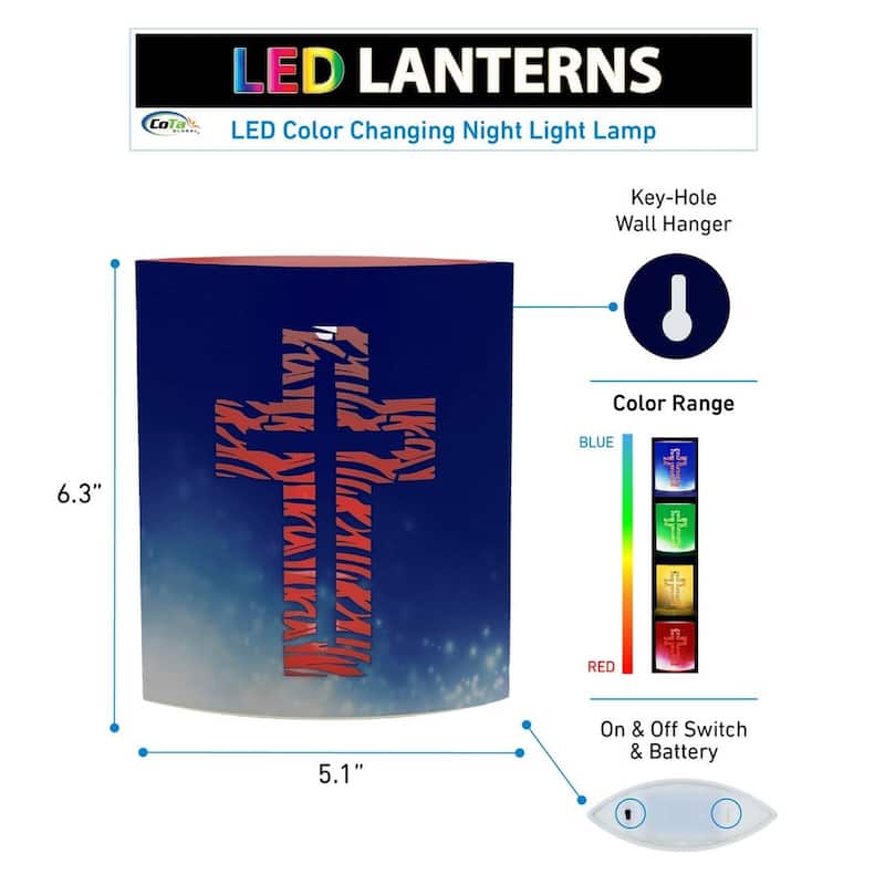 CoTa Global LED Lantern Cross - 5.1 inch x 6.3 inch - Multicolor
