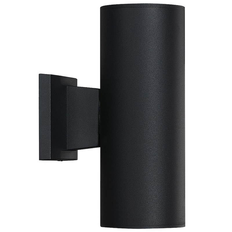 Black Integrated LED Outdoor/Indoor Cylinder Wall Sconce Light- D4.3" x E6.8" - 11''H