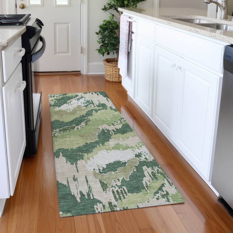 Premium Washable Super Soft Modern Ziggy Mayfield Rug - Green - 2'3" x 7'6"