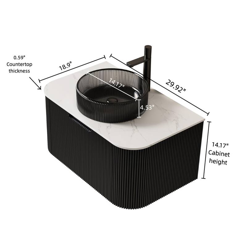 Wall Mounted Bathroom Vanity with Transparent Black Round Glass Basin