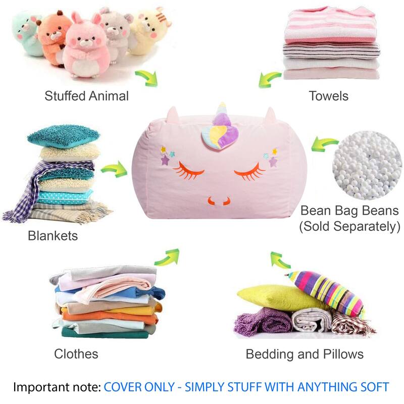 Stuffed Animal Storage Bean Bag Chair Cover only for Kids, Toy Holder