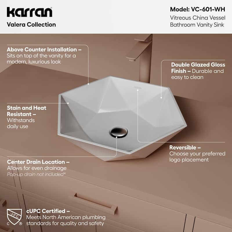 Karran Valera 19" Vitreous China Vessel Bathroom Sink in White