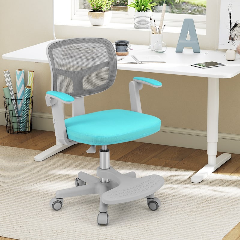 Height Adjustable Children Desk Chair with Swivel Base and Lumbar Support Smooth Wheels - 22.5" x 21.5" x 31.5"-36"