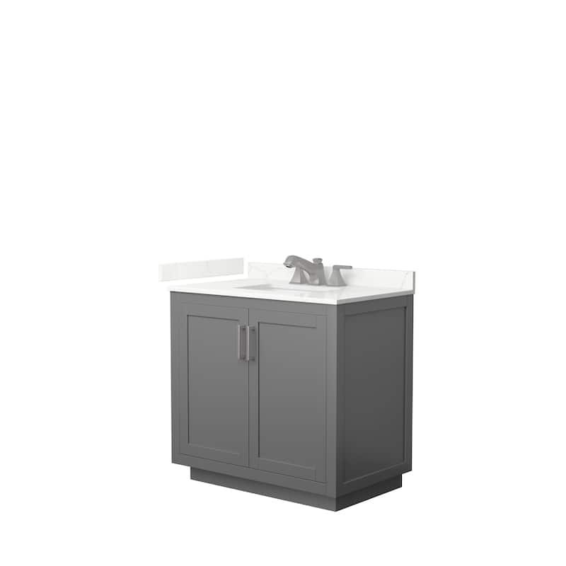 Miranda 36-inch Single Vanity, Quartz Top - Dark Gray, Nickel Trim, Giotto Quartz Top