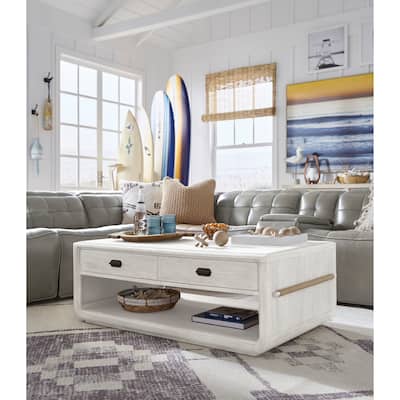 Magnussen Home Sunset Cove Moonlight Pearl Rectangular Cocktail Table with Casters - 50''W x 30''D x 18''H