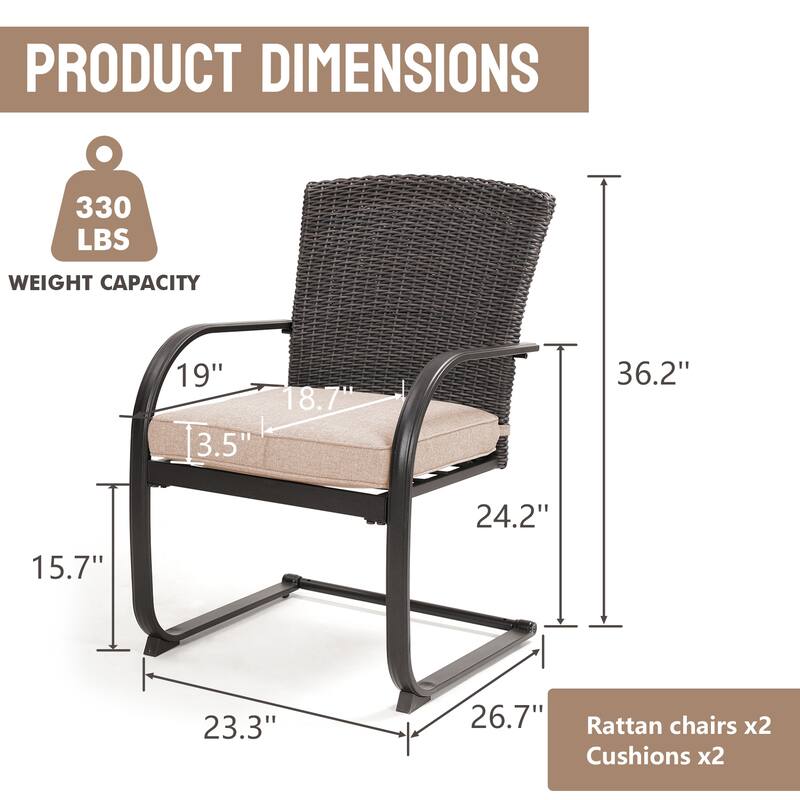 Patio 2 Piece Outdoor Wicker Dining Chairs, All-Weather Spring Patio Furniture with Cushions for Garden Pool Backyard Lawn