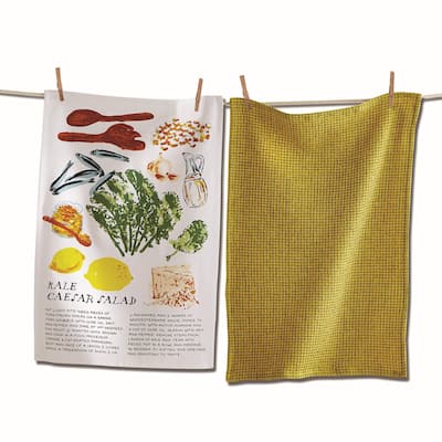Kale Caesar Salad Dishtowel Set of 2 - Multicolor Cotton Kitchen Towels for Everyday Use - Machine Washable