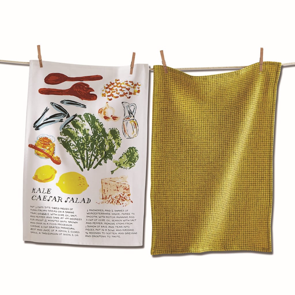 Kale Caesar Salad Dishtowel Set of 2 - Multicolor Cotton Kitchen Towels for Everyday Use - Machine Washable