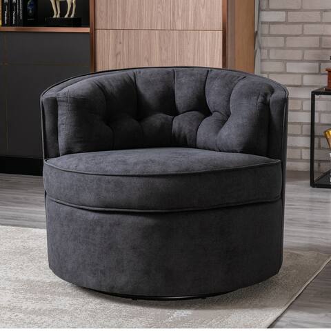 Round Swivel Barrel Chair Comfy Tufted Back Accent Chair Leisure Chair