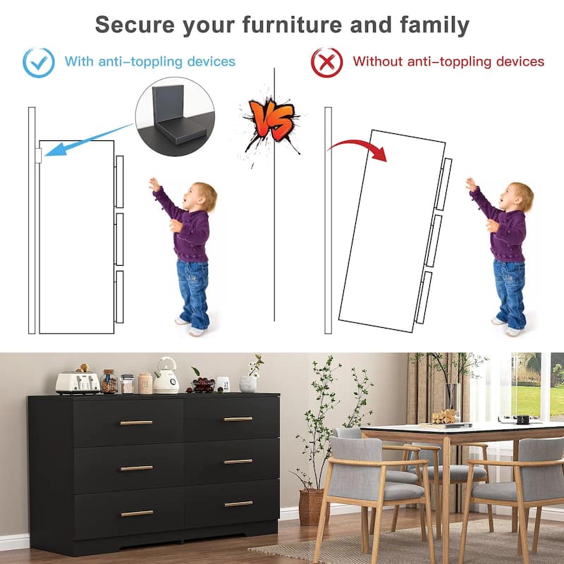 6 Drawer Dresser for Bedroom,Chest of Dressers,Modern Wooden Dresser Chest with Golden Handles