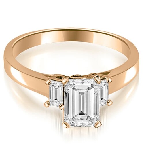 1.15 cttw. 14K Rose Gold Emerald Cut Three Stone Diamond Engagement Ring