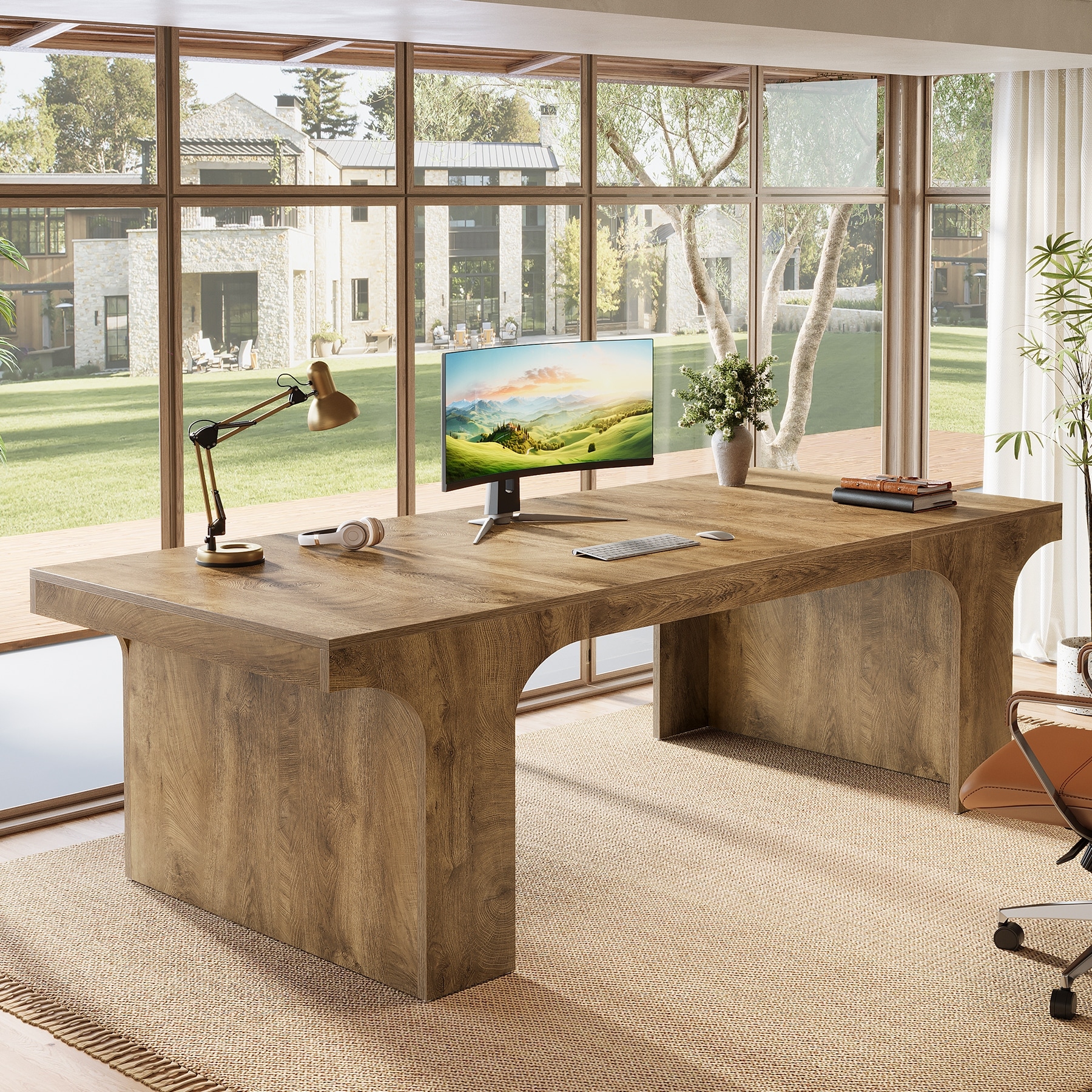 70.87" Executive Office Desk, Large Workspace Computer Desk, Simple Business Writing Table Simple Business for Home Office